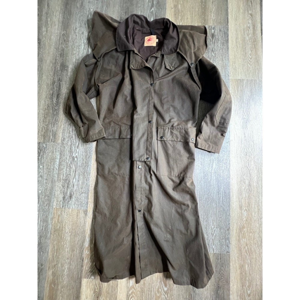 The Australian Outback Collection Duster Men Large Brown Oilskin Trench Coat